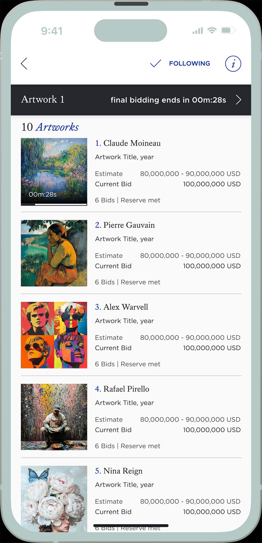 Auction LIVE. Final bidding.
