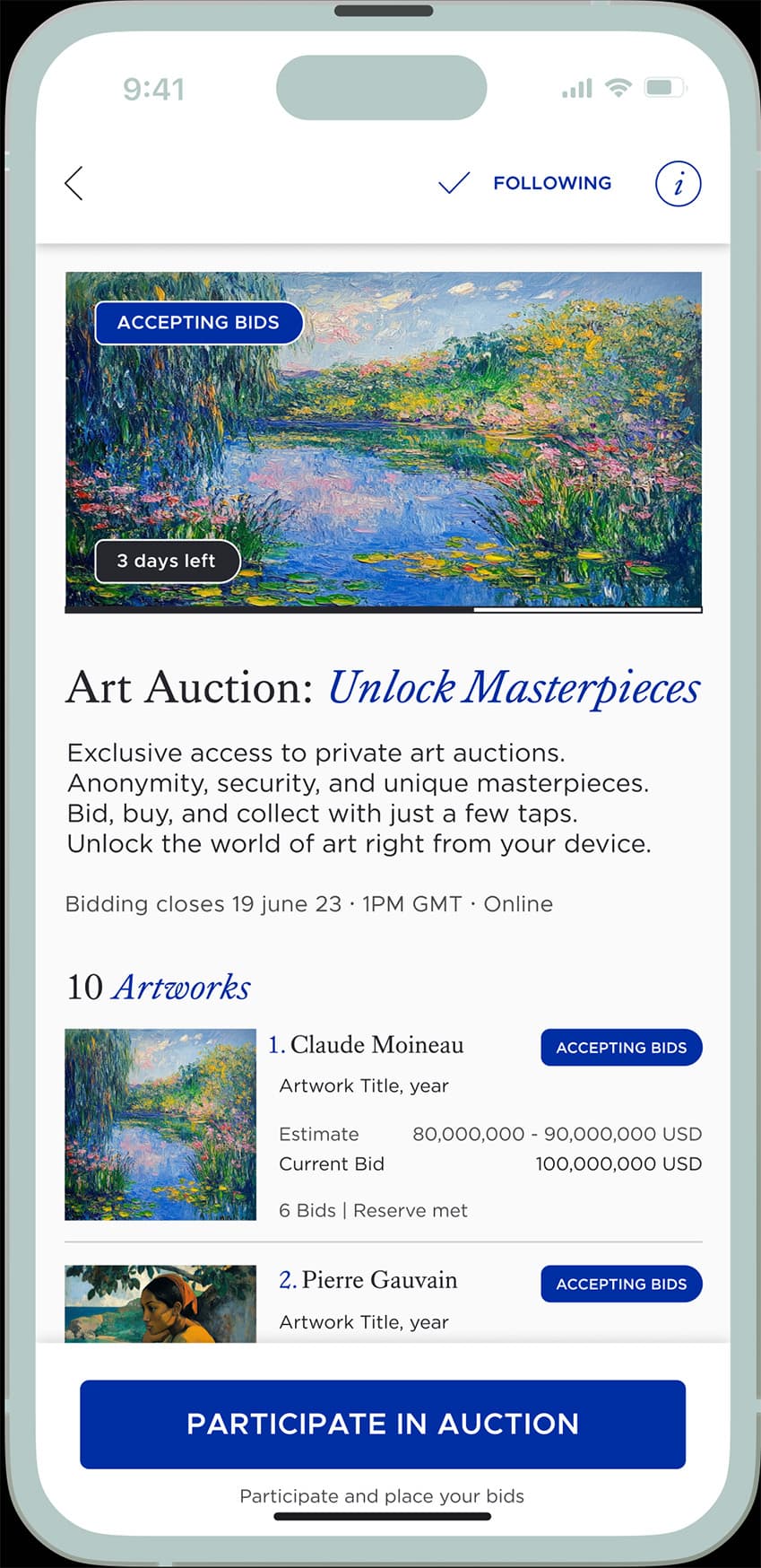 Auction preview and Registration.